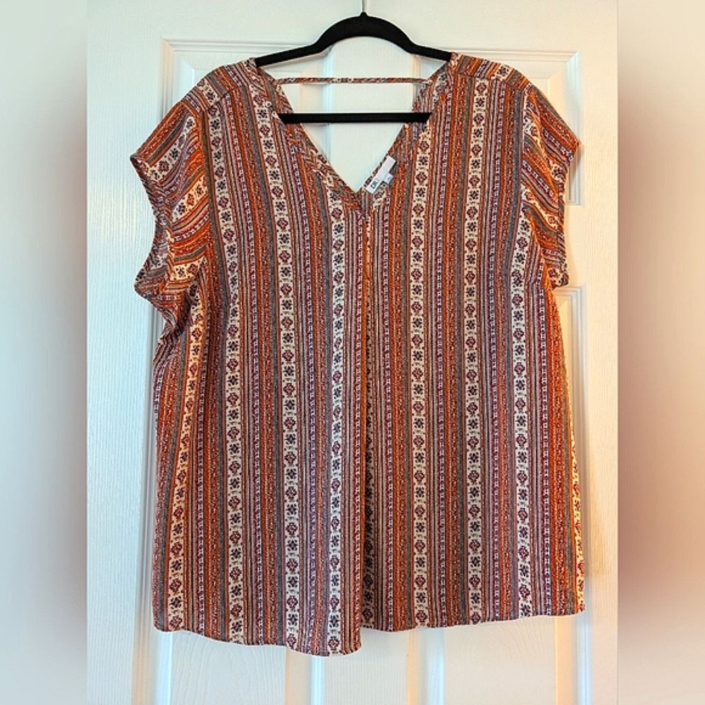 DR2 Relaxed Boho Blouse in Brown and Orange size XL